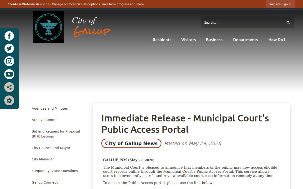 McKinley County municipal court warrant Gallup portal launch notice