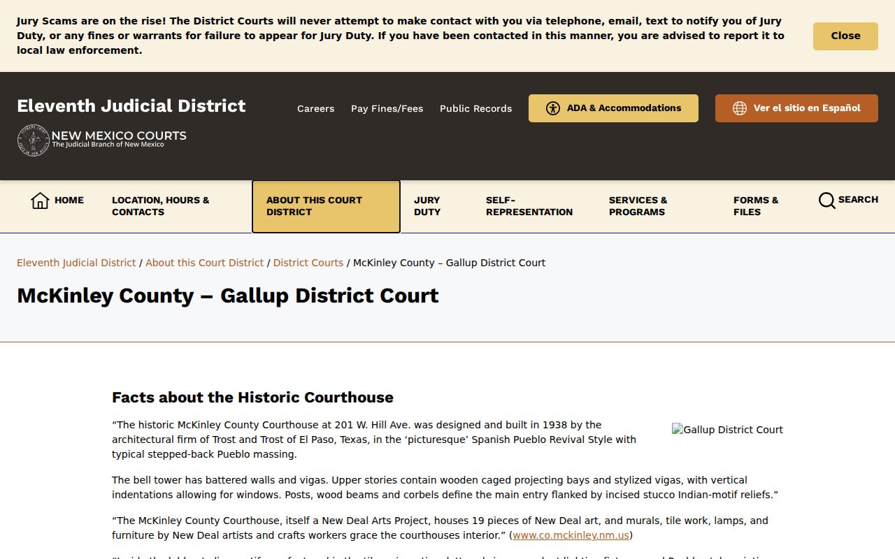 McKinley County warrant records and historic District Court building