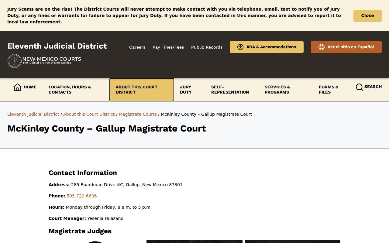 McKinley County bench warrants Magistrate Court contact