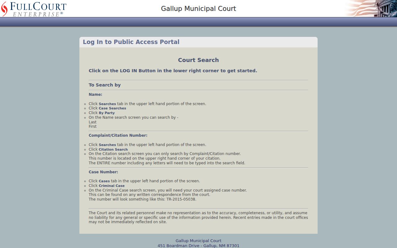 McKinley County municipal court warrant Gallup eligible-record portal