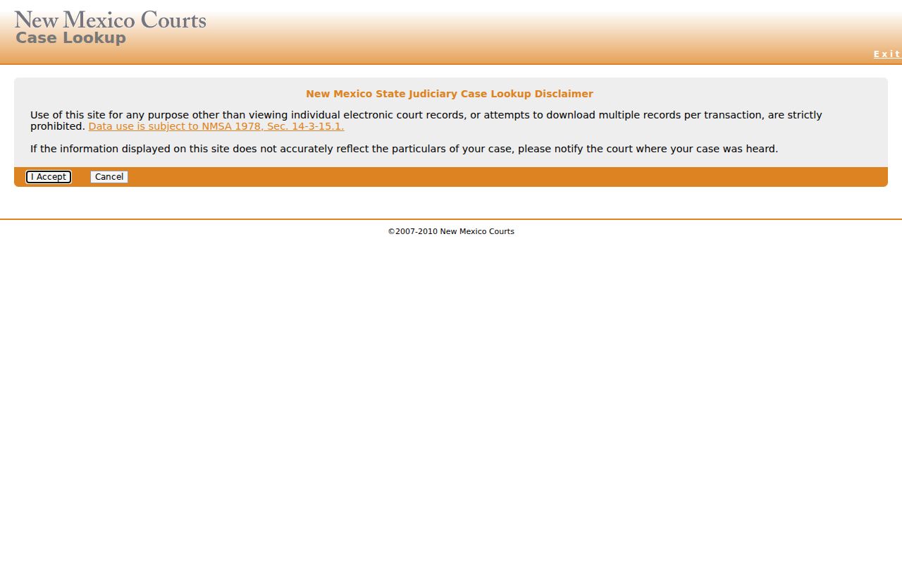 McKinley County warrant records on the New Mexico Case Lookup search interface